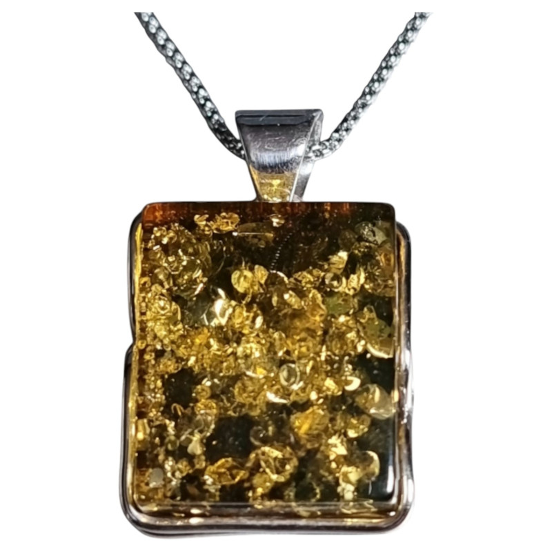 Pendentif Ambre Argent 925 avec Chaîne 45 cm