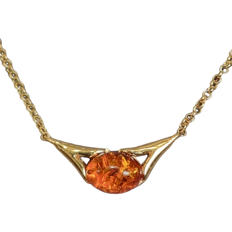 Pendentif Ambre avec Chaîne Plaquée or