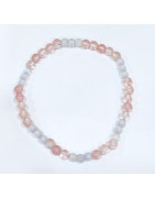 Bracelet Quartz Rose cerise et Sélénite Pierres Rondes 5mm