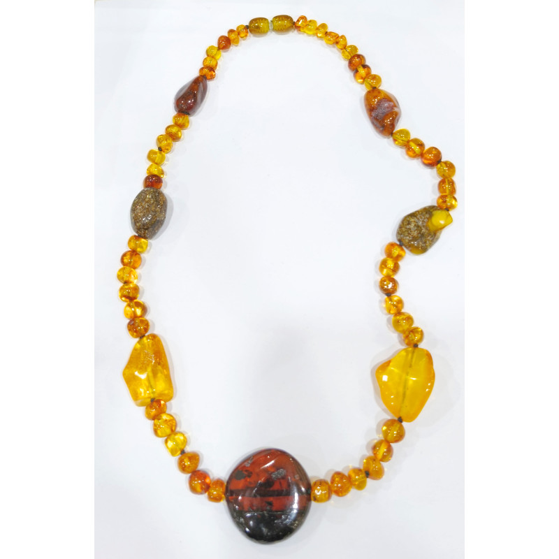 Collier Ambre Baltique Polie et Baroque Baroque avec Fermoir à Vis 42 cm