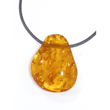 Pendentif Ambre Baltique  avec Cordon Cuir 44cm