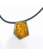 Pendentif Ambre Baltique Argent 925 Doré avec Cordon Caoutchouc 36 cm