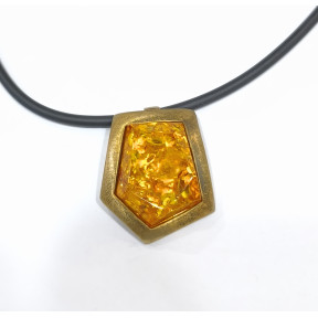 Pendentif Ambre Baltique Argent 925 Doré avec Cordon Caoutchouc 36 cm