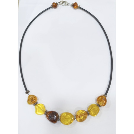 Collier Ambre Baltique Multicolore Tour de Cou Caoutchouc  avec Fermoir 42 cm
