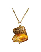 Pendentif Ambre Brute avec Chaîne Acier Inox Plaquée Or 44 cm