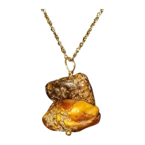 Pendentif Ambre Brute avec Chaîne Acier Inox Plaquée Or 44 cm