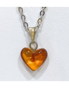 Pendentif Ambre Cœur avec Chaîne Acier Inox 50 cm