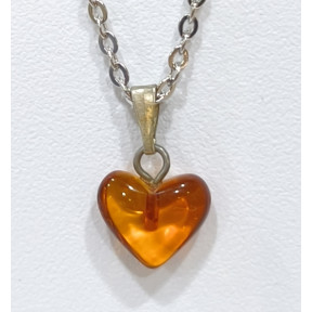 Pendentif Ambre Cœur avec Chaîne Acier Inox 50 cm