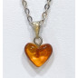 Pendentif Ambre Cœur avec Chaîne Acier Inox 50 cm