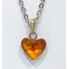 Pendentif Ambre Cœur avec Chaîne Acier Inox 50 cm
