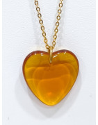 Pendentif Ambre Baltique Cœur avec Chaîne Acier Inox Plaquée Or 36 cm