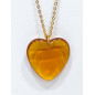 Pendentif Ambre Baltique Cœur avec Chaîne Acier Inox Plaquée Or 36 cm