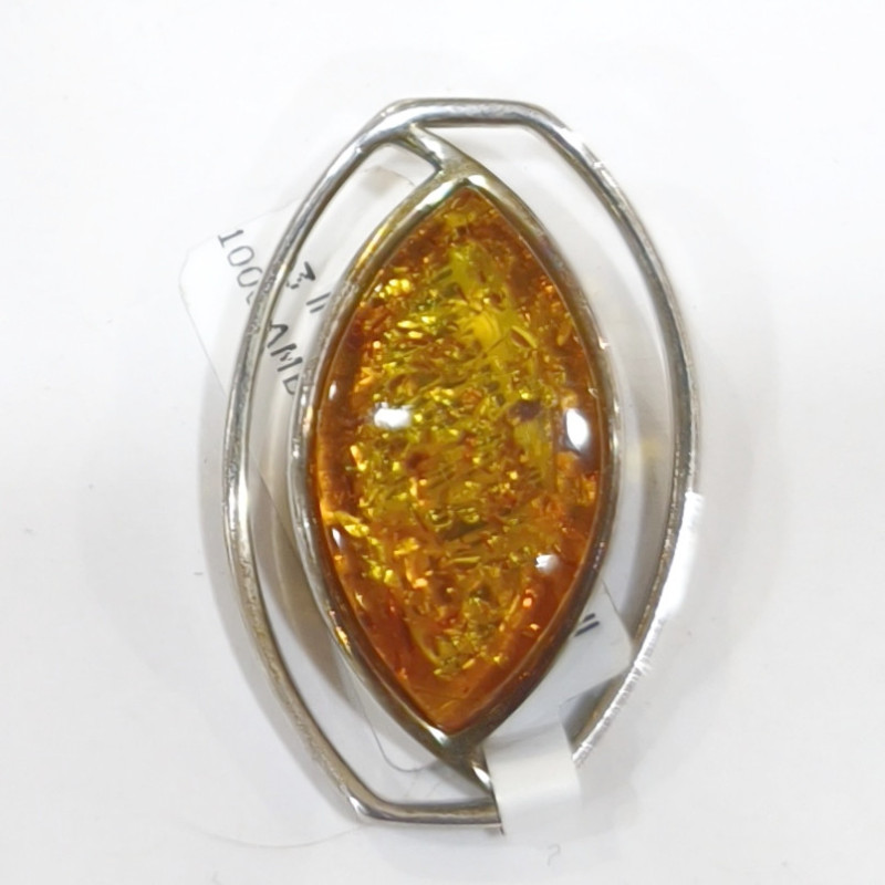 Pendentif Ambre Baltique Cognac Argent 925