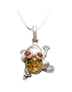 Pendentif Ambre Grenouille Argent 925 sur Cordon Réglable