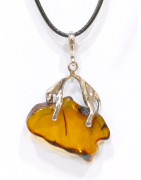 Pendentif Ambre Panthère Argent 925 sur Cordon Réglable