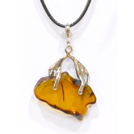 Pendentif Ambre Panthère Argent 925 sur Cordon Réglable