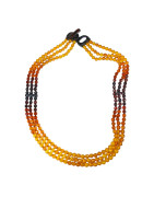 Collier Ambre Baltique Cognac 3 Rangs Pierres Rondes Facettées 4mm avec Fermoir 48 cm