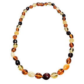 Collier Ambre Baltique Multicolore Grains de café Fermoir à Vis 44 cm