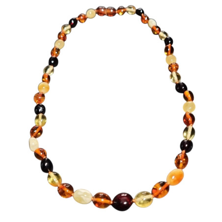 Collier Ambre Baltique Multicolore Grains de café Fermoir à Vis 44 cm