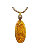 Pendentif Ambre Baltique et Bille d'Hématite Argent 925 Doré avec Cordon 44 cm