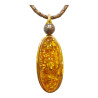 Pendentif Ambre Baltique et Bille d'Hématite Argent 925 Doré avec Cordon 44 cm