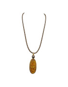 Pendentif Ambre Baltique et Bille d'Hématite Argent 925 Doré avec Cordon 44 cm