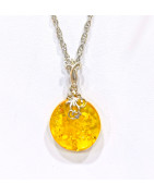 Pendentif Ambre Baltique Rond Argent 925 avec Chaîne 44 cm