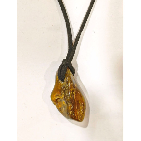 Pendentif Ambre Brute sur Cordon Réglable
