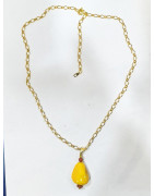 Pendentif Ambre Miel Avec Chaîne Plaquée Or 40 + 5 cm