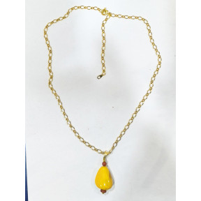 Pendentif Ambre Miel Avec Chaîne Plaquée Or 40 + 5 cm