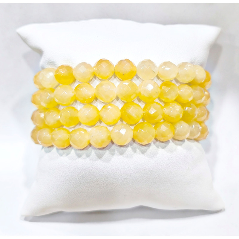 Bracelet Jade Jaune Facetté Pierres Rondes 8mm