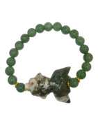 Bracelet Aventurine Verte Pierres Rondes 8mm et Poisson Agate Arbre
