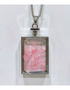 Pendentif Quartz Rose Rectangle 5 cm et Chaîne Acier 29 cm