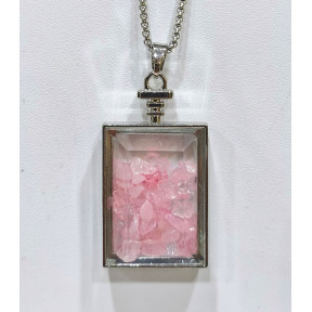 Pendentif Quartz Rose Rectangle 5 cm et Chaîne Acier 29 cm
