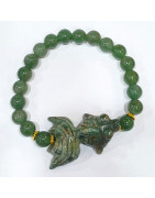 Bracelet Aventurine Verte Pierres Rondes 8mm et Poisson Jaspe Vert
