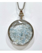 Pendentif Aigue Marine Rond 5 cm et Chaîne Acier 29 cm