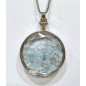 Pendentif Aigue Marine Rond 5 cm et Chaîne Acier 29 cm