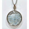 Pendentif Aigue Marine Rond 5 cm et Chaîne Acier 29 cm