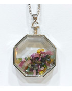 Pendentif Tourmaline Multicolore Hexagone 5 cm et Chaîne Acier 29 cm