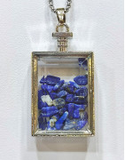 Pendentif Lapis-Lazuli Rectangle 5 cm et Chaîne Acier 29 cm