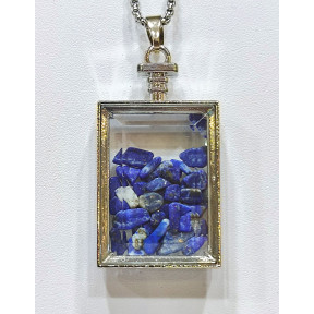 Pendentif Lapis-Lazuli Rectangle 5 cm et Chaîne Acier 29 cm