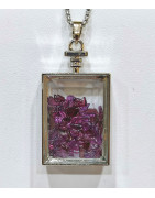 Pendentif Grenat Rectangle 5 cm et Chaîne Acier 29 cm