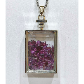 Pendentif Grenat Rectangle 5 cm et Chaîne Acier 29 cm