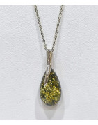 Pendentif Ambre Vert et Chaîne 42 + 5 cm Argent 925
