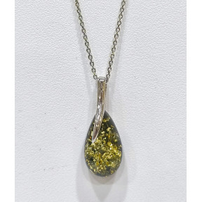 Pendentif Ambre Vert et Chaîne 42 + 5 cm Argent 925