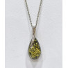 Pendentif Ambre Vert et Chaîne 42 + 5 cm Argent 925