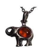 Pendentif Ambre Eléphant Argent 925 avec Chaîne 44 cm