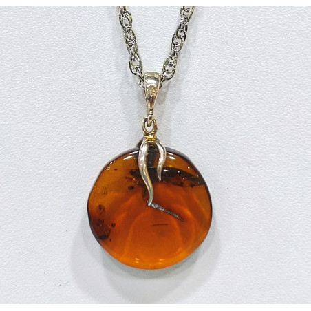 Pendentif Ambre Baltique Rond Argent 925 avec Chaîne 46 cm