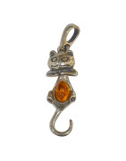 Pendentif Ambre Baltique Chat Argent 925