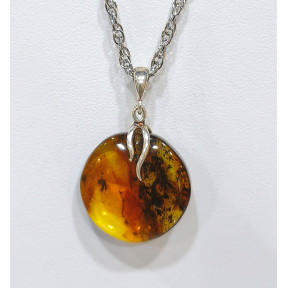 Pendentif Ambre Baltique Rond Argent 925 avec Chaîne 46 cm
